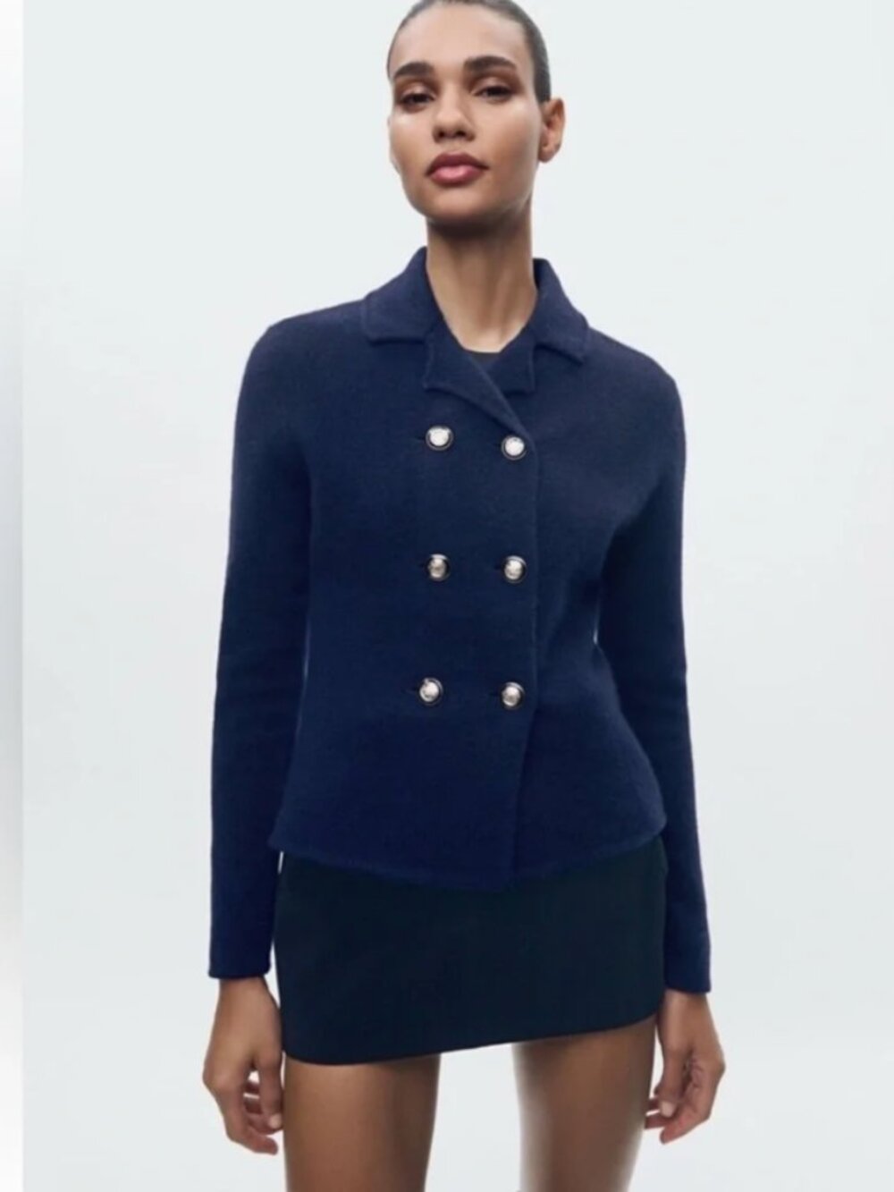 NWT Zara Plain Knit Double Breasted Cardigan and Skirt, Size XL